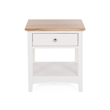 Oak Top White One Drawer Bedside Table - White & Natural