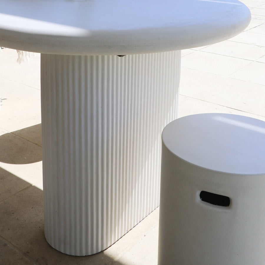 Outdoor Oval White Concrete Pillar Dining Table - 200cm