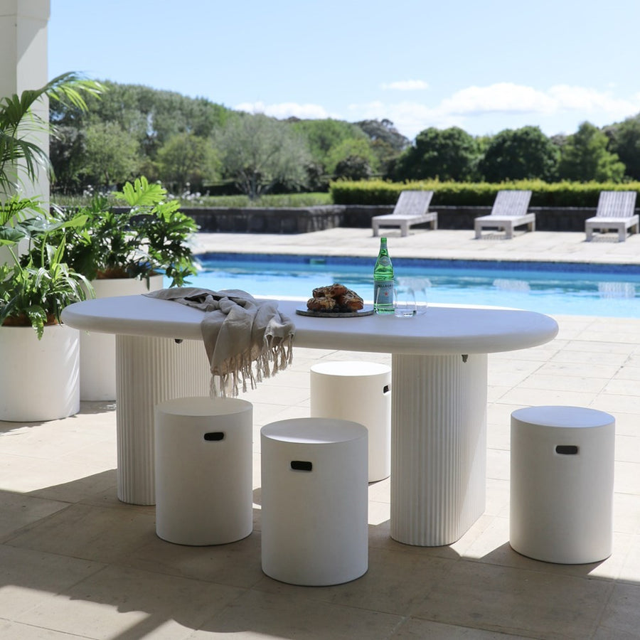 Outdoor Oval White Concrete Pillar Dining Table - 200cm