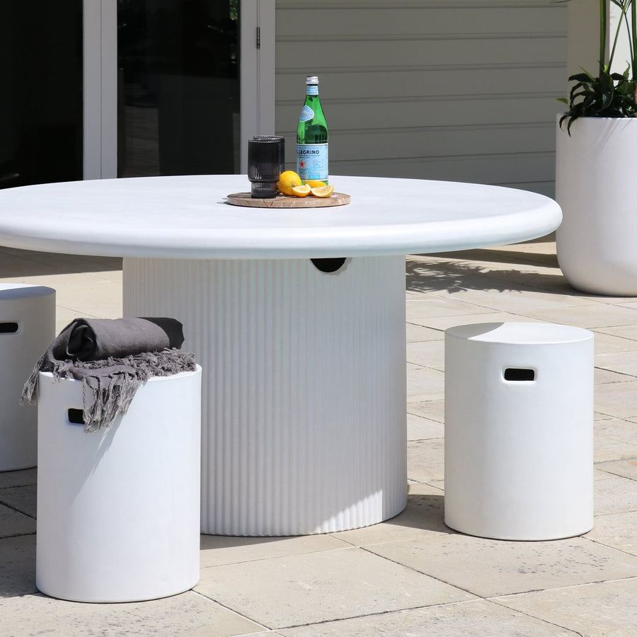 Outdoor Round White Concrete Pillar Dining Table - 150cm