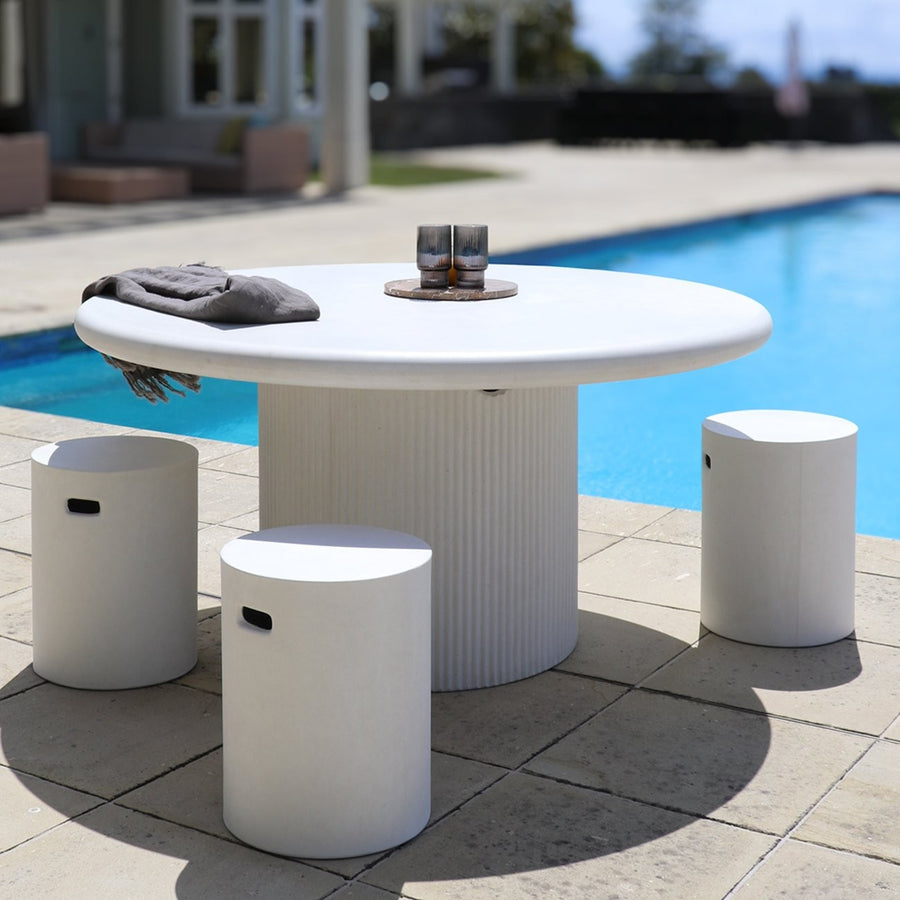 Outdoor Round White Concrete Pillar Dining Table - 150cm