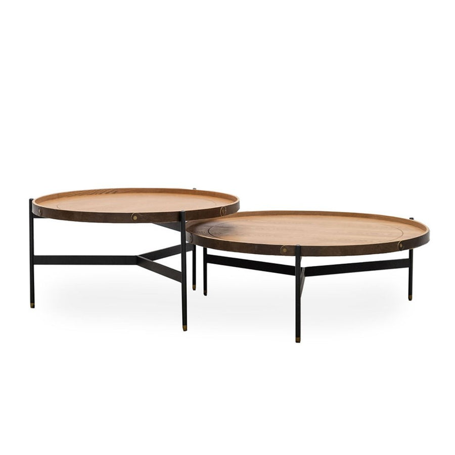 Short Round Nesting Tray Top Coffee Table - Natural & Black