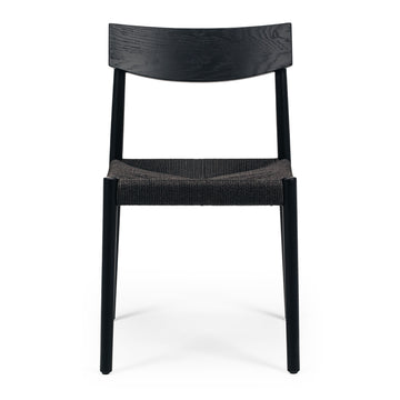 Solid Oak & Woven Rope Cord Dining Chair - Black