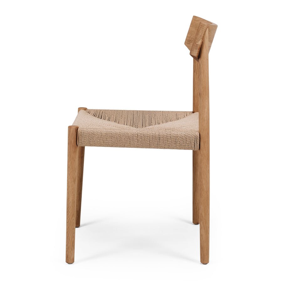Solid Oak & Woven Rope Cord Dining Chair - Natural