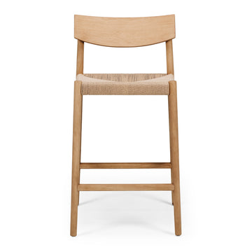 Solid Oak & Woven Rope Cord Highback Barstool - Natural