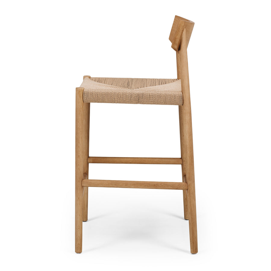 Solid Oak & Woven Rope Cord Highback Barstool - Natural