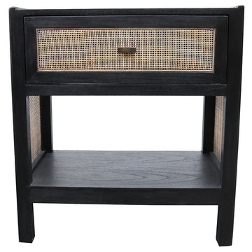 Lumsden Rattan One Drawer Bedside Table - Rustic Black & Natural