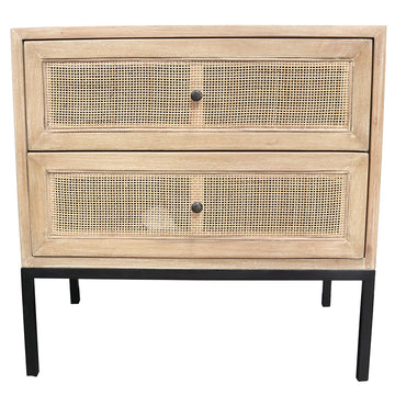Cardrona Woven Rattan Two Drawer Bedside Table - Natural