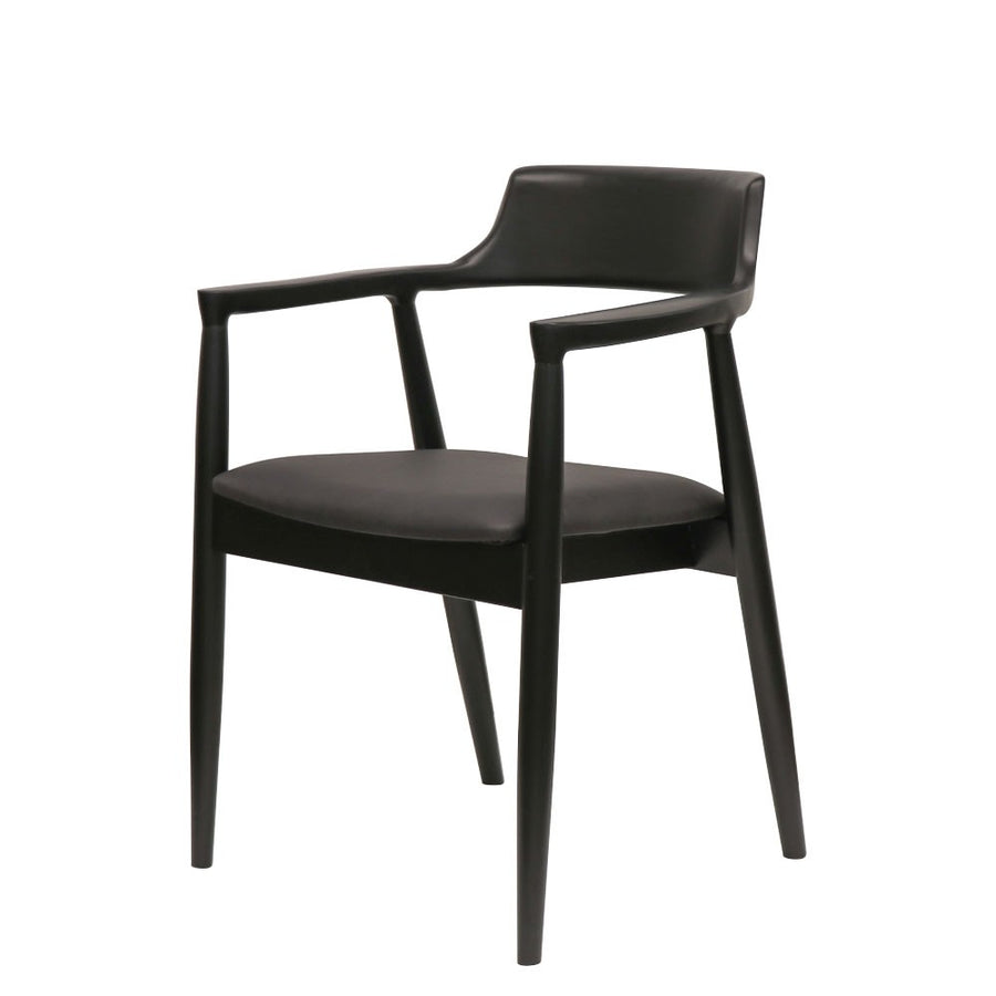 Black Leather & Ash Curved Back Dining Chair - Black