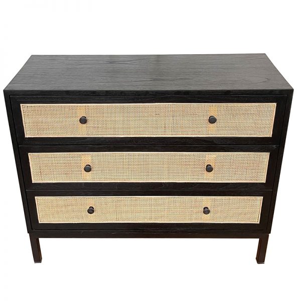 Cardrona Woven Rattan 3 Drawer Commode - Rustic Black & Natural