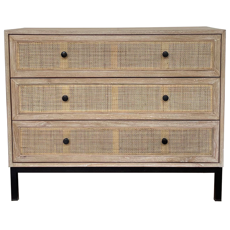 Cardrona Woven Rattan 3 Drawer Commode - Natural