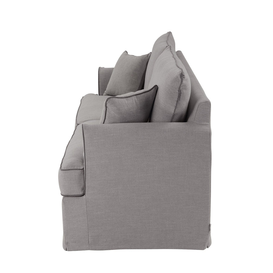 Coastal Hamptons Three Seater Slip-Cover Sofa - Pebble Grey Linen Blend
