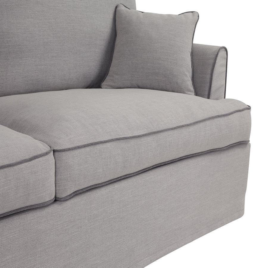 Coastal Hamptons Three Seater Slip-Cover Sofa - Pebble Grey Linen Blend