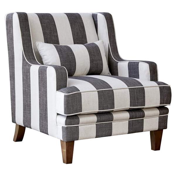 Hamptons Grey & Off-White Striped Armchair