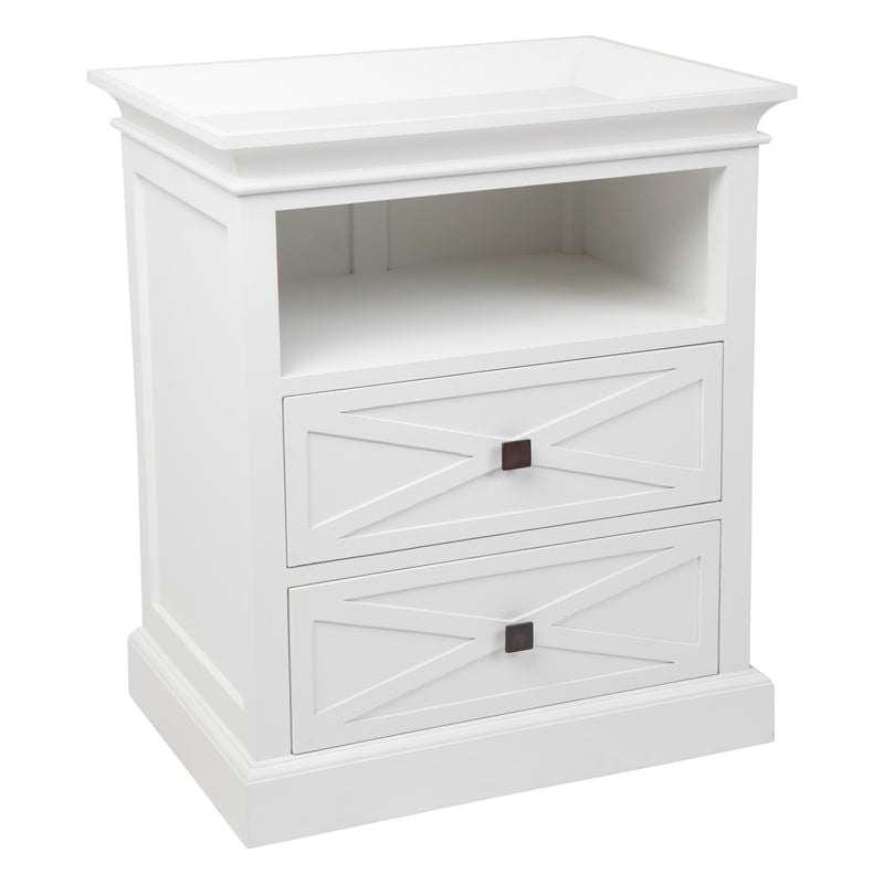 Hamptons White Mahogany Two Drawer Bedside Table