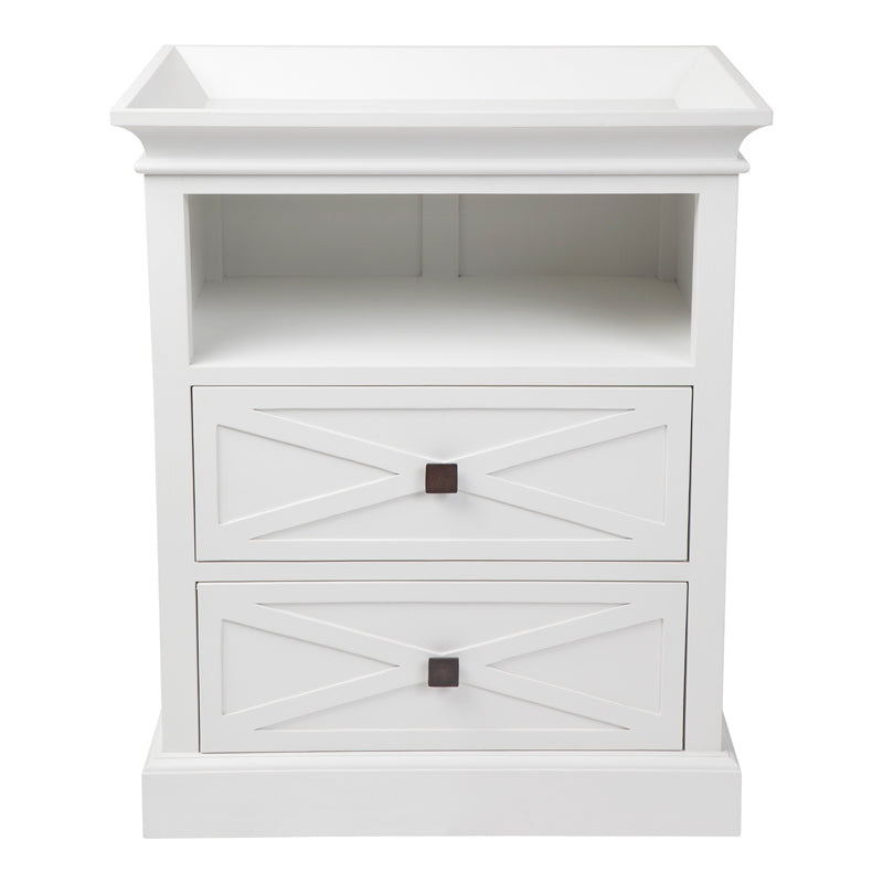 Hamptons White Mahogany Two Drawer Bedside Table