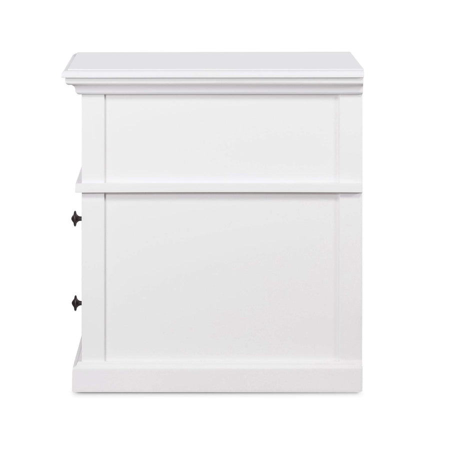 Hamptons White Two Drawer Bedside Table - Medium.