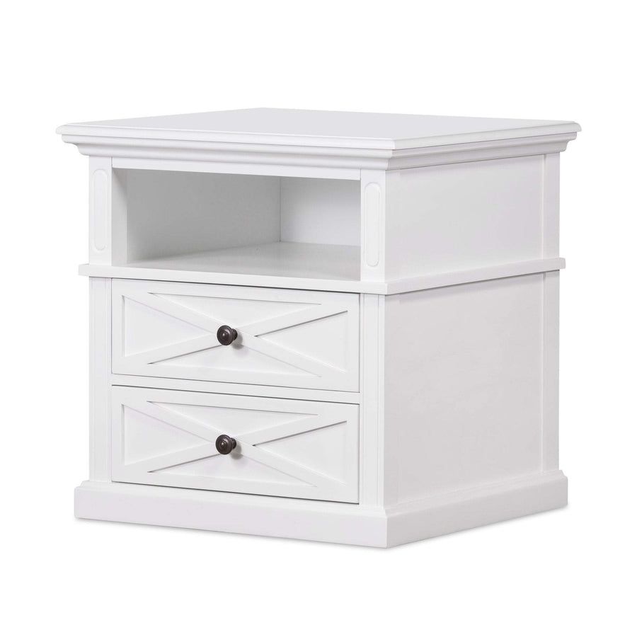 Hamptons White Two Drawer Bedside Table - Medium.