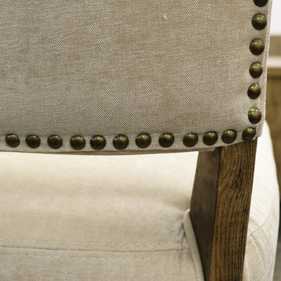 French Country Stud Back Dining Chair - Cream & Natural