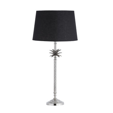 Black Linen & Nickel Palm Table Lamp