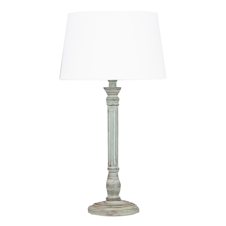 White Linen & Slim Green Washed Base Table Lamp