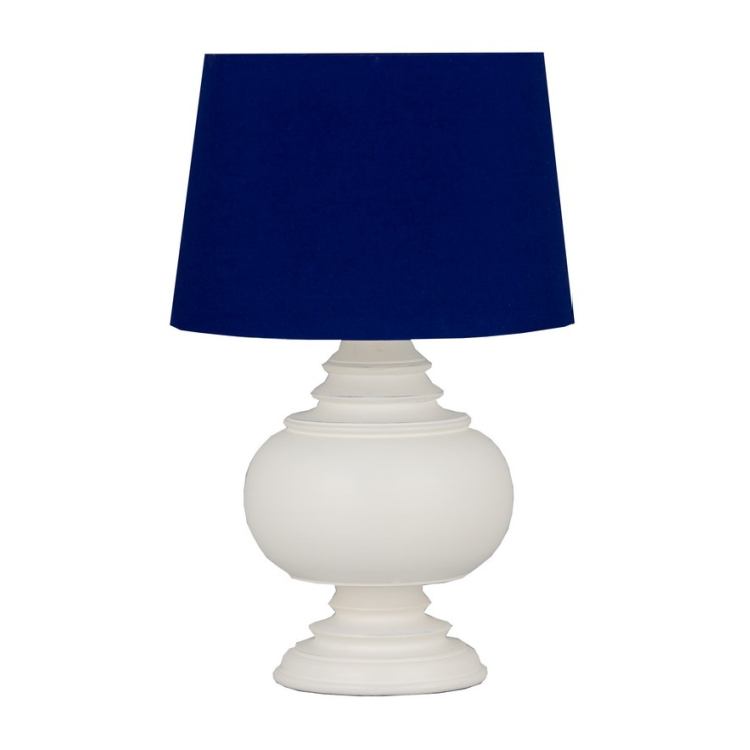 Blue Cotton & Whitewashed Base Table Lamp