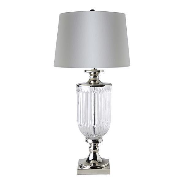 Glass Trophy Nickel & Linen Table Lamp - White Linen Shade