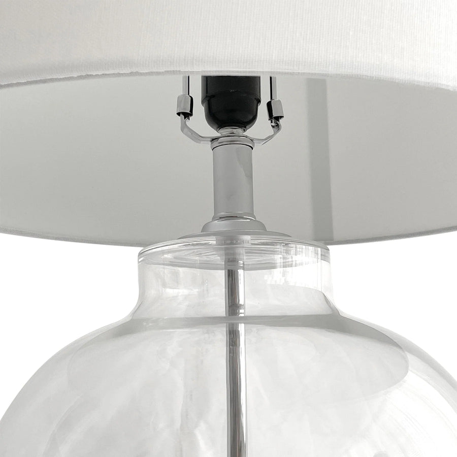 Glass & White Linen Shade Table Lamp