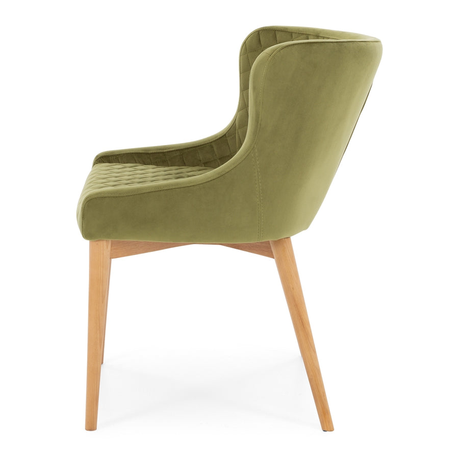 Green Velvet & Natural Ash Dining Chair