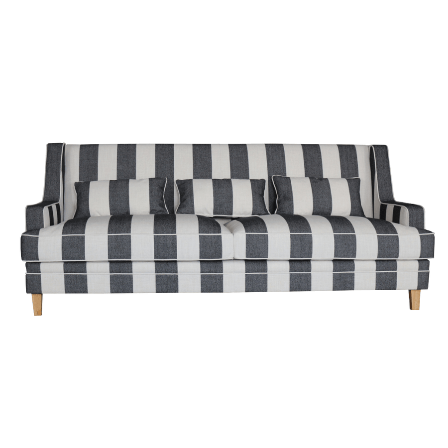 Hamptons Black & Natural Striped Three Seater Couch