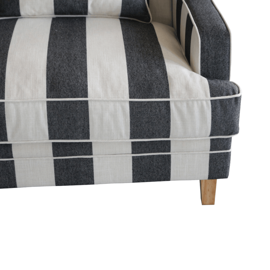 Hamptons Black & Natural Striped Two Seater Couch