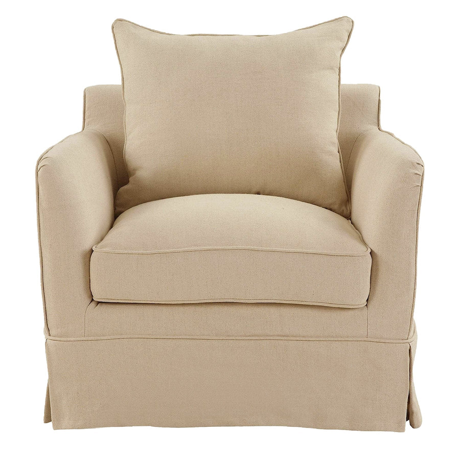 Hamptons Contemporary Armchair Removable Cover - Beige Linen Blend