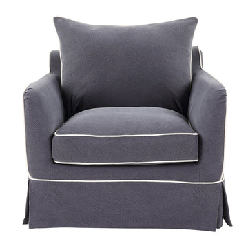 Hamptons Contemporary Slip Cover Armchair - Navy Blue & White Piping