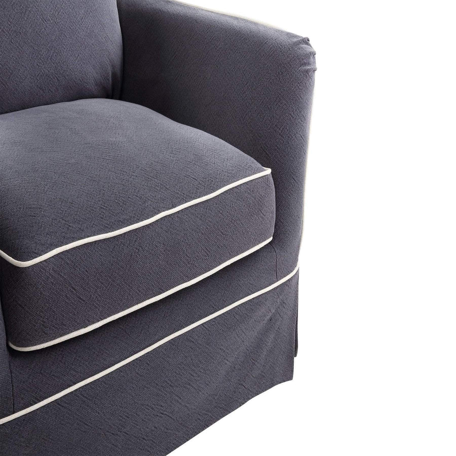 Hamptons Contemporary Armchair Removable Cover - Navy Blue & White Piping