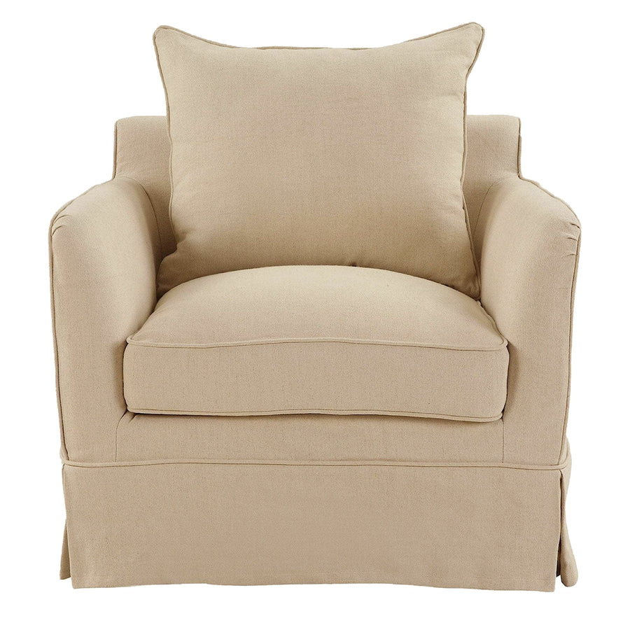Hamptons Contemporary Slip Cover Armchair - Beige Linen Blend