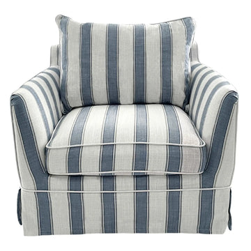 Hamptons Contemporary Slip Cover Armchair - Blue Sky Stripe