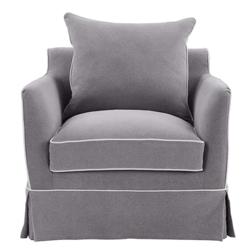 Hamptons Contemporary Slip Cover Armchair - Grey & White Piping
