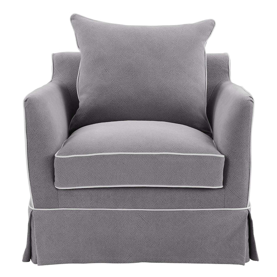 Hamptons Contemporary Armchair Removable Cover - Grey & White Piping