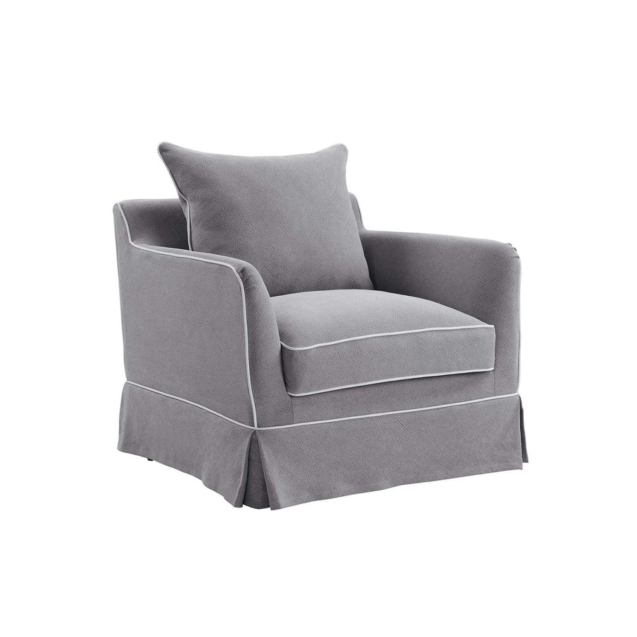 Hamptons Contemporary Slip Cover Armchair - Grey & White Piping