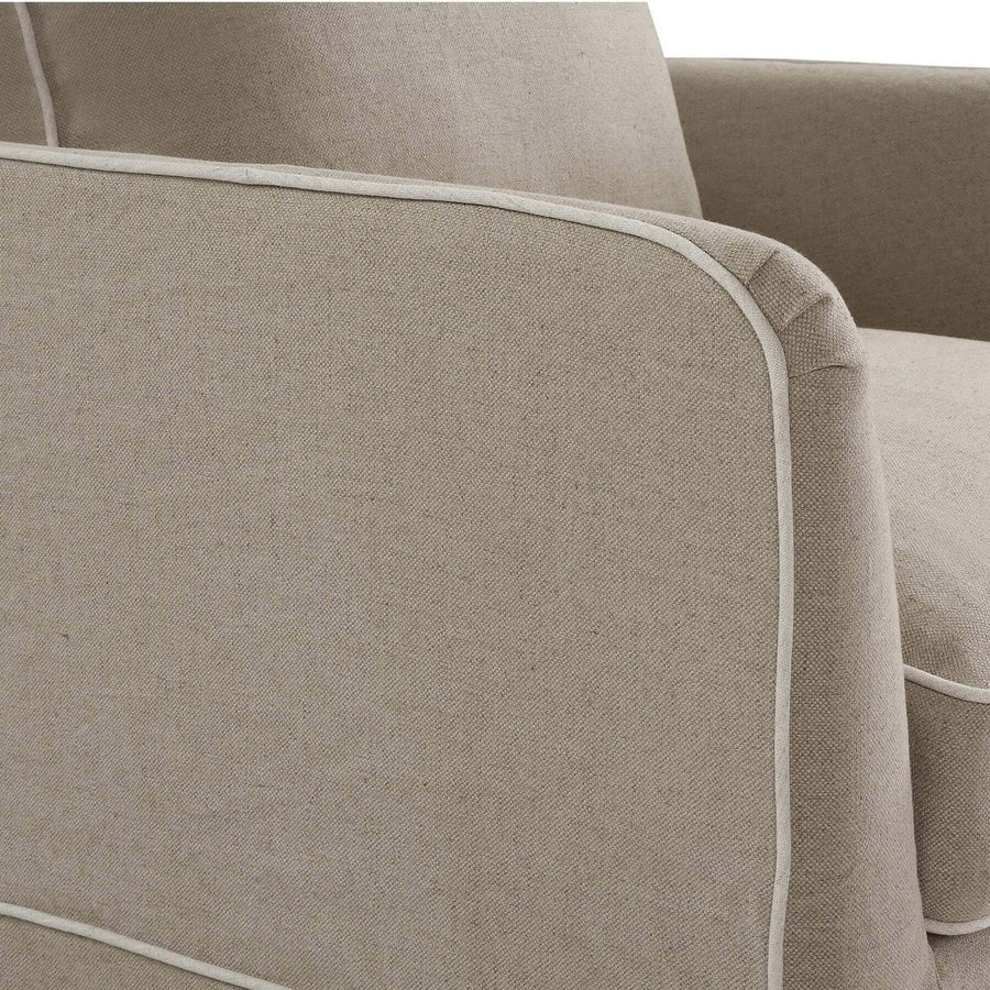 Hamptons Contemporary Slip Cover Armchair - Natural & White Piping