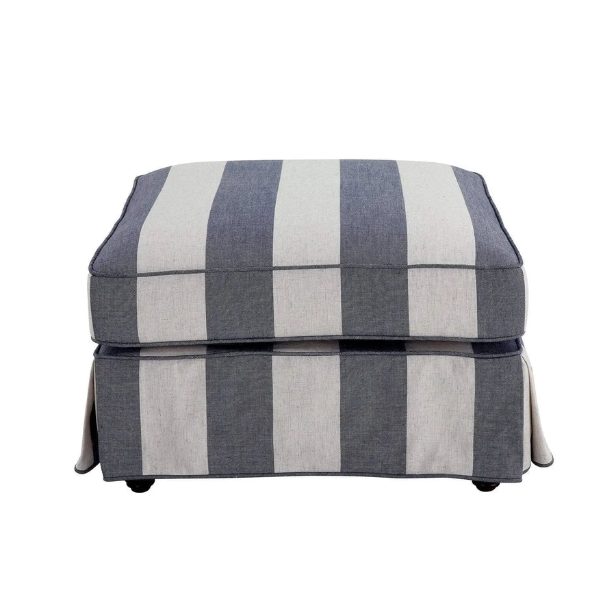 Hamptons Contemporary Slip Cover Ottoman - Denim Blue & Off-White Striped