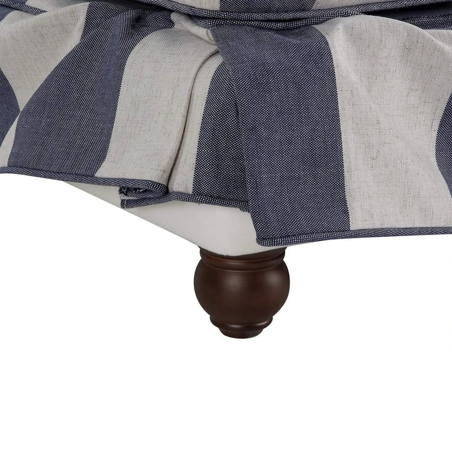 Hamptons Contemporary Slip Cover Ottoman - Denim Blue & Off-White Striped