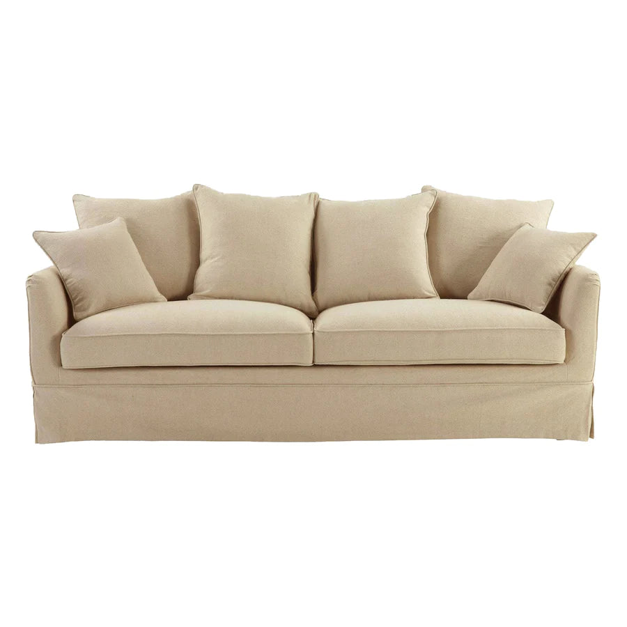 Hamptons Contemporary Three Seater Removable Cover - Beige Linen Blend
