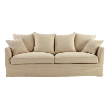 Hamptons Contemporary Three Seater Slip Cover Sofa - Beige Linen Blend