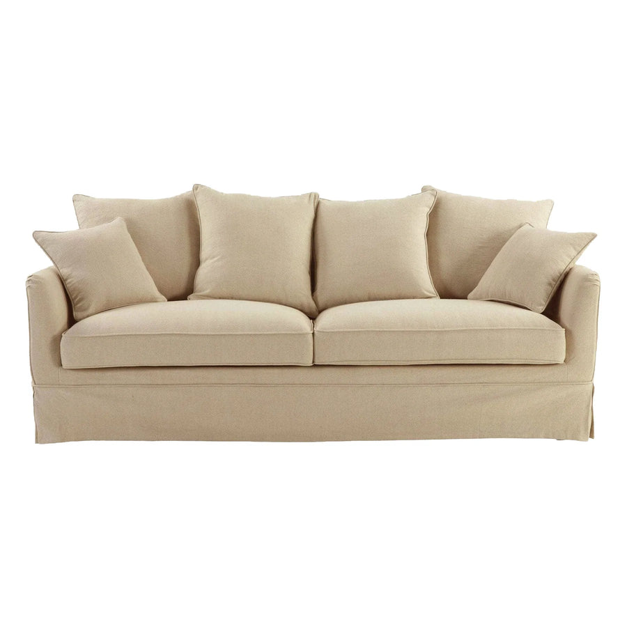 Hamptons Contemporary Three Seater Slip Cover Sofa - Beige Linen Blend