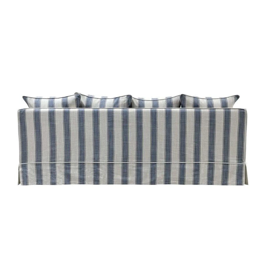 Hamptons Contemporary Three Seater Slip Cover Sofa - Blue Sky Stripe