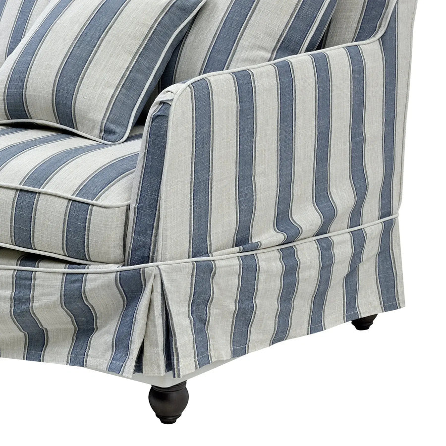 Hamptons Contemporary Three Seater Slip Cover Sofa - Blue Sky Stripe