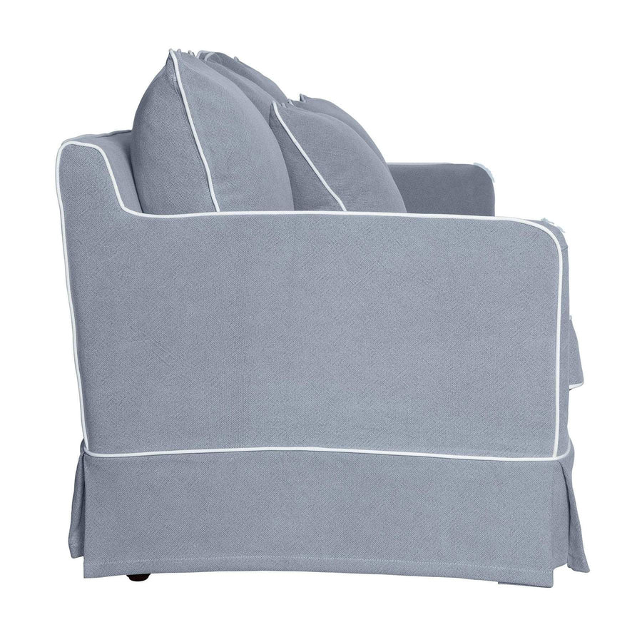 Hamptons Contemporary Three Seater Slip Cover Sofa - Grey & White Piping