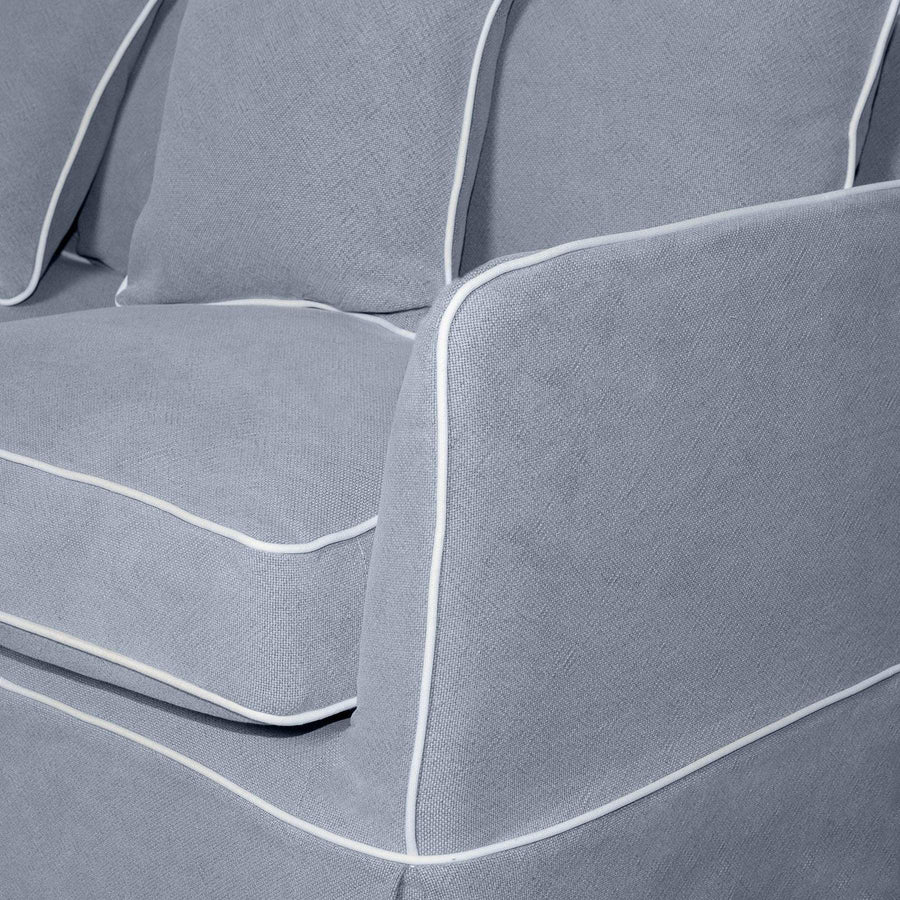 Hamptons Contemporary Three Seater Slip Cover Sofa - Grey & White Piping