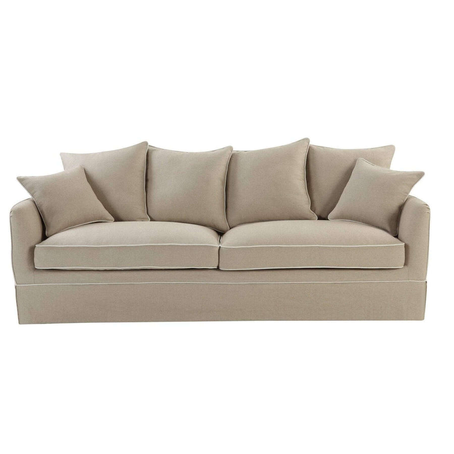 Hamptons Contemporary Three Seater Slip Cover Sofa - Natural & White Piping